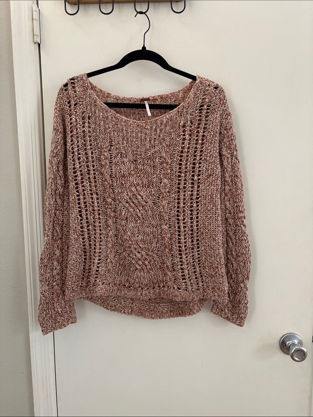 Free People Open-Knit Cable Scoop Sweater in Dusty Rose Lagenlook Boho Size S